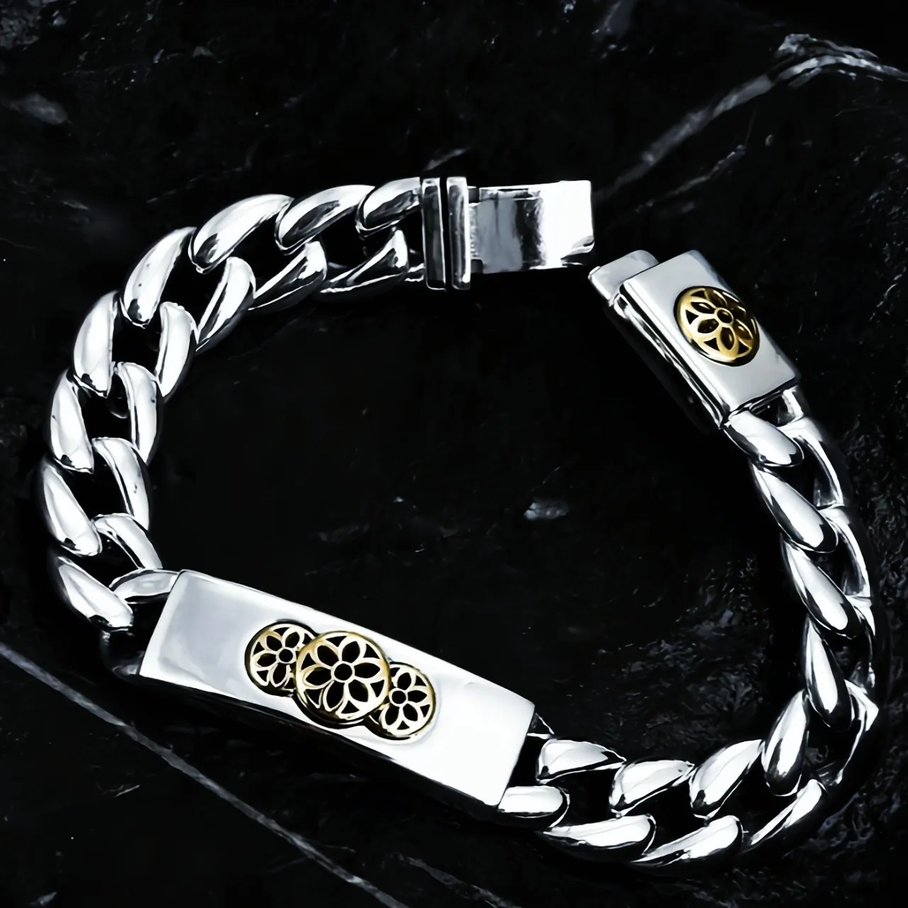 

925 sterling silver bracelet retro Europe and America Thai silver personality fashion cherry blossom bracelet men trendy jewelry