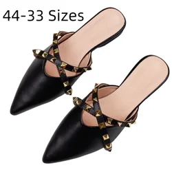 Lady Gold rivetti pantofole senza tacchi scarpe estive punta a punta Retro Slides Outdoor Wide Fits EU48-33 29cm calzature Beige nero carino