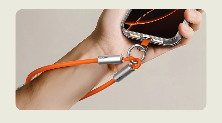 CABLETIME USB-C-Kabel PD60W Schnellladung Schlüsselband Typ-C-Kabel 480Mbps USB 2.0 Schnelle Übertragungsgeschwindigkeit Schlüsselanhänger 25g für Smartphones – Detail 8