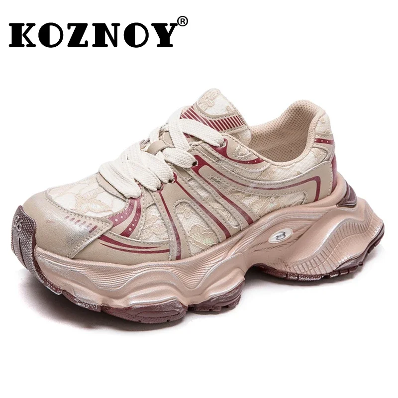 

Koznoy 5.5cm Air Mesh Synthetic Leather Women Shoes Ladies Vulcanize Summer Platform Wedge Sneakers High Brand Casual Breathable