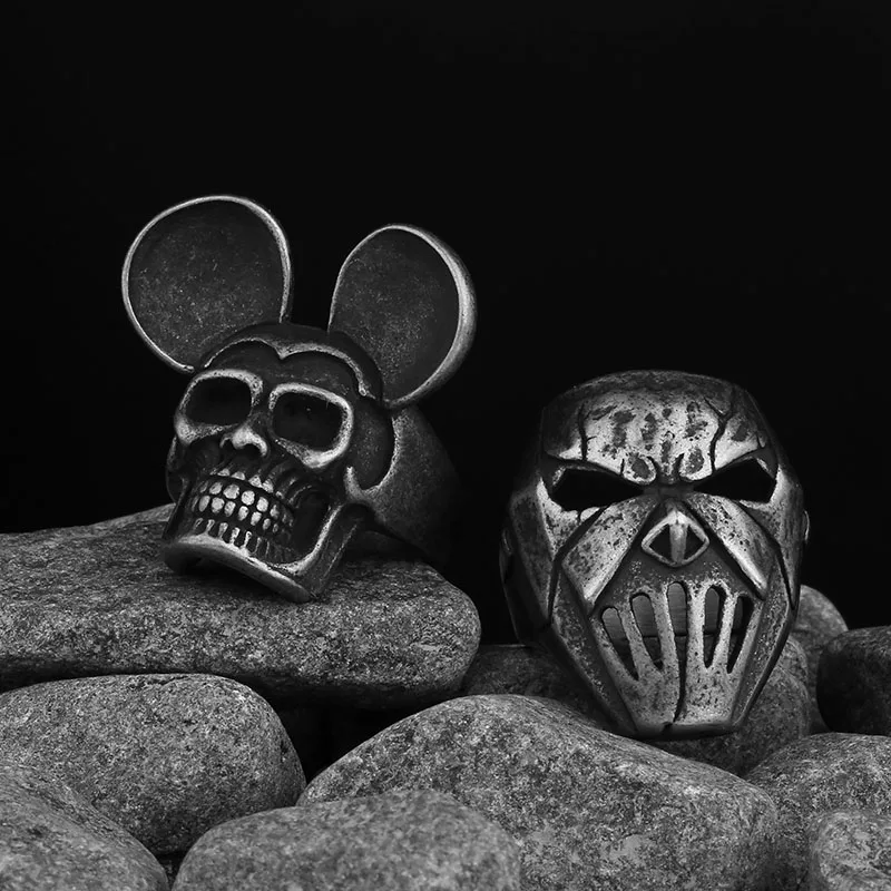 2024 New Dropshipping Men\'s 316L Stainless-Steel Rings  Motorcyclist  Skull Ring Gothic Punk Jewelry Boyfriend Gift