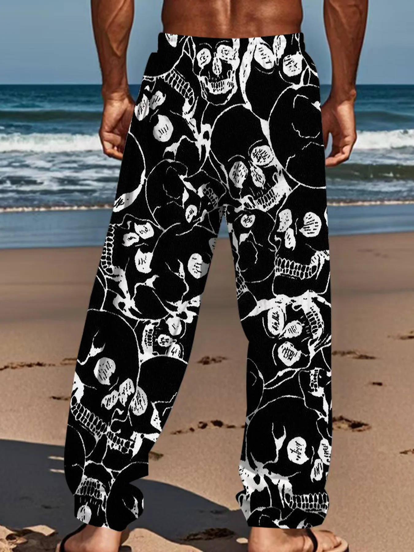 Neu eingetroffen: Gothic Tribal Skull Unisex Straight Leg Hose mit abstraktem Dornenmuster, dunkle Streetwear für Club, Alltag und Freizeit – Detail 7