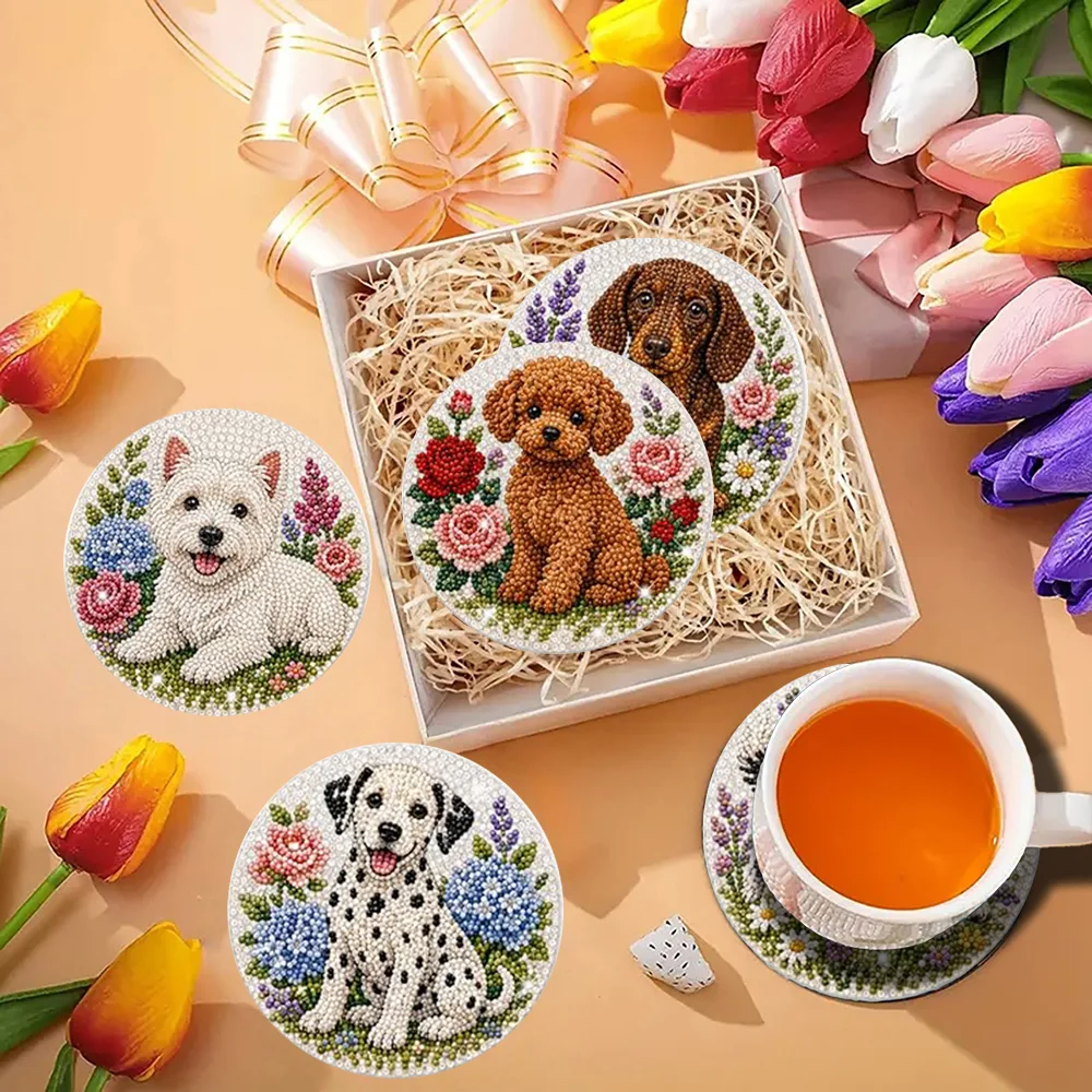 8 Pieces/set With Bracket Diamond Painting Coaster, DIY Animal Series Pattern Diamond Painting Coaster, Art Craft Gift view 5