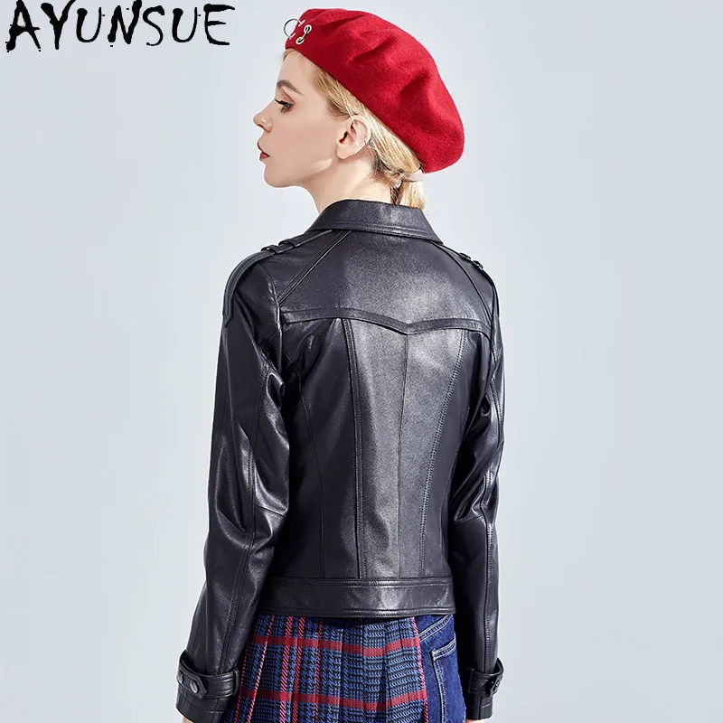 AYUNSUE 100% pelle di pecora Genuino Giacca di Pelle Donna Moto e motociclista Cappotto Delle Donne Giubbotti Primavera Autunno Vestiti Sottile ».ха Жiichtха Ж misce
