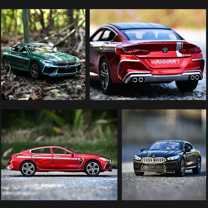 Модель автомобиля в масштабе 1:32 BMW M8, искусственная фотография, модель автомобиля под давлением, Спортивная машинка со звуком, детские подарки A28