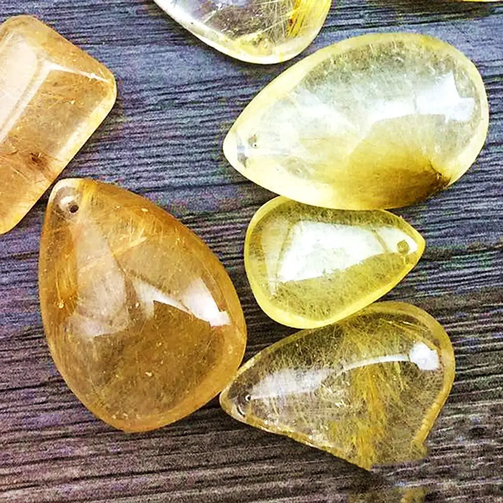 Crystal Pendant Gold Rutilated Quartz Original Stone Charm DIY Ornaments for Home Art Collection