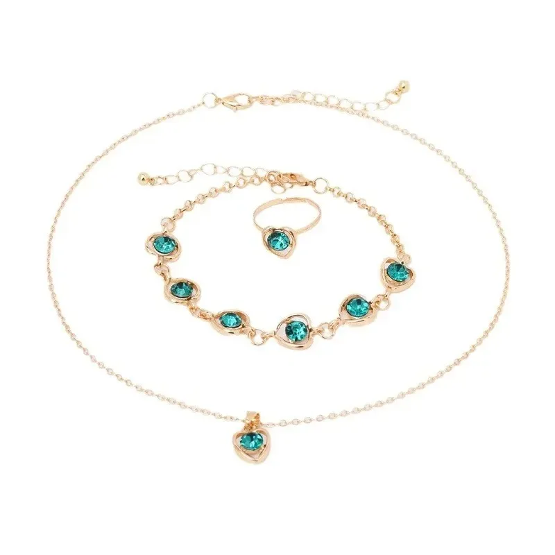 5PCS Luxury Heart Shape Jewelry Sets of Necklace Ring Earrings Bracelet for Women Bridal Wedding Accessories Anniversary Gifts