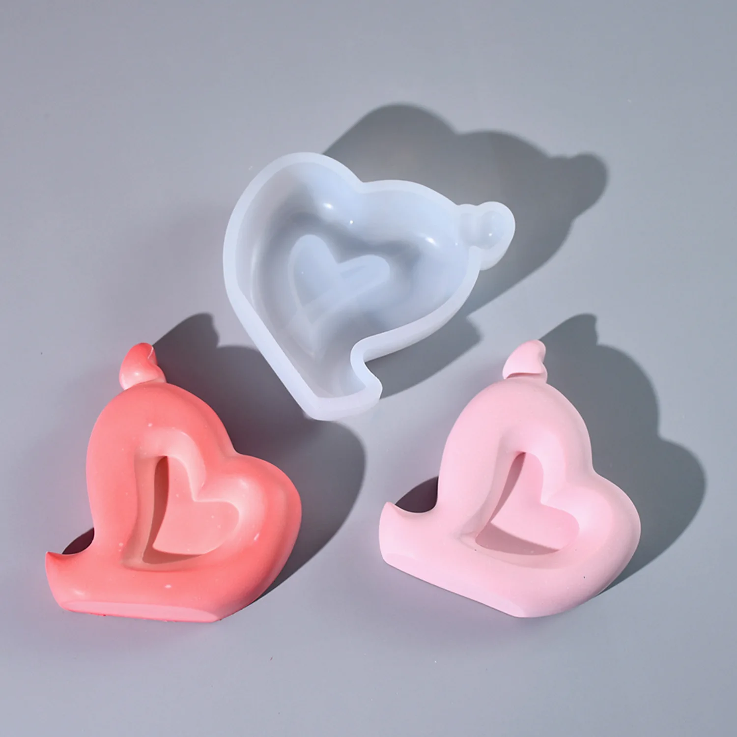 Double Heart Love Table Silicone Mold DIY Valentine's Day Ornaments Gypsum Plaster Home Decoration Molds For Resin Making