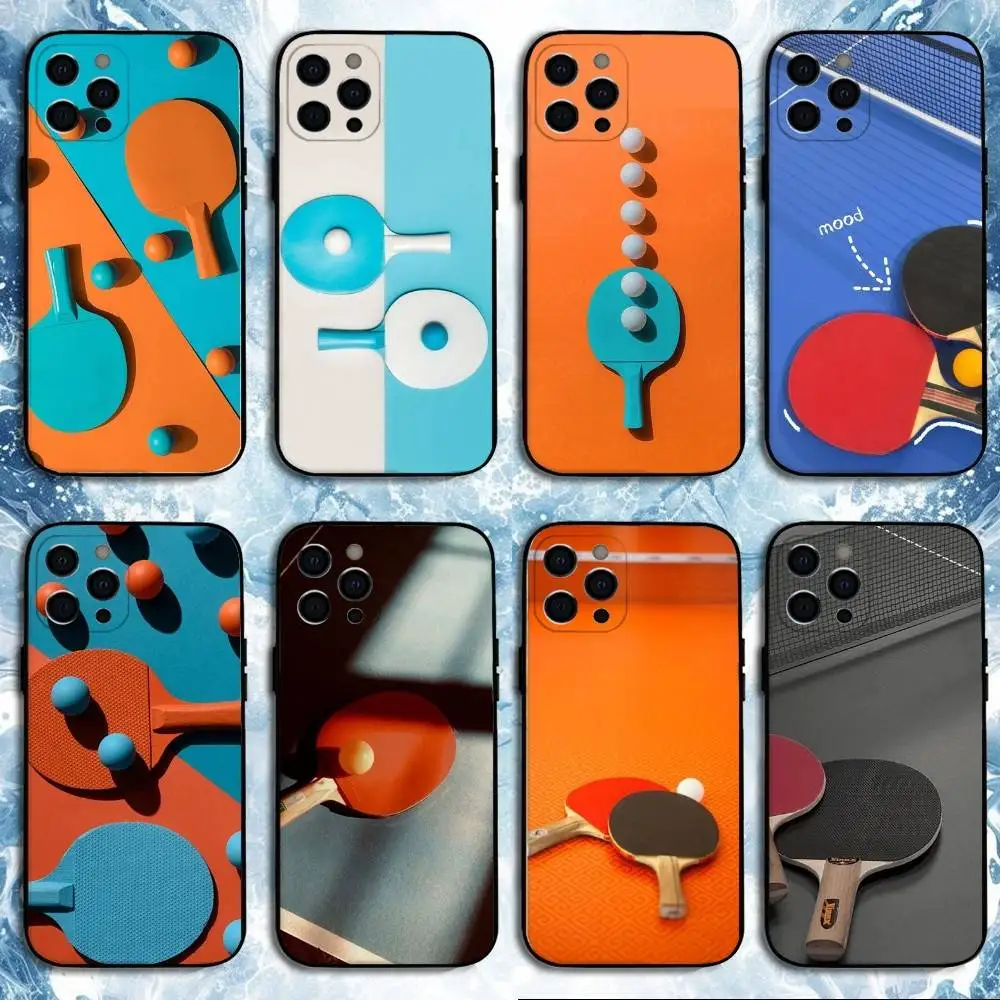 Funda de teléfono de Ping Pong con raqueta de tenis de mesa para iPhone 16,15,14,13,12,11 Plus,Pro Max, funda negra de silicona suave