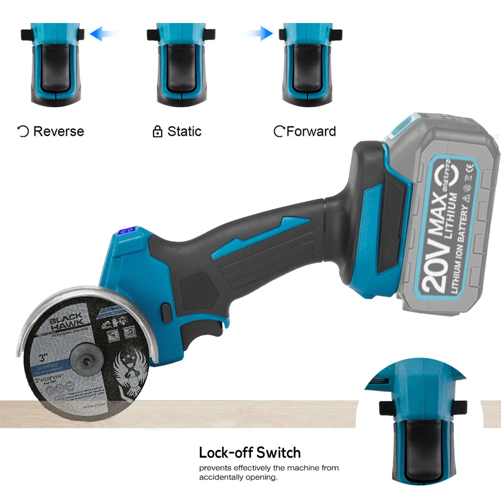 76MM Brushless Cordless Electric Mini Angle Grinder Grinding Cutting Polishing Machine Woodworking Tool for Makita 18v Battery
