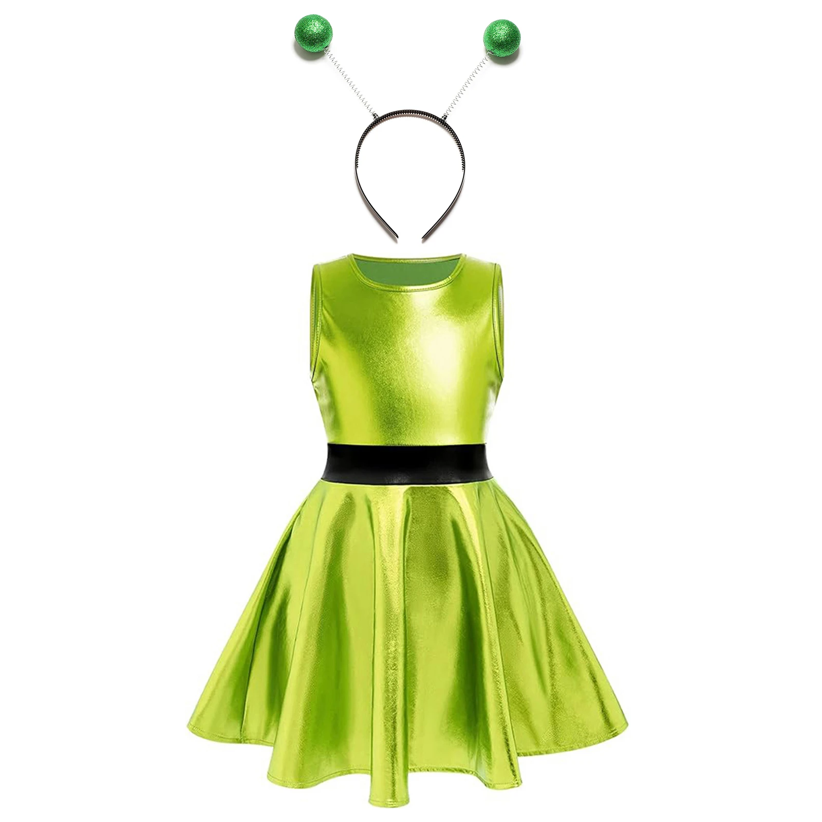 

Theme Party Alien Astronaut Cosplay Dress Sleeveless A-Line Metallic Shiny Dress And Matched Hair Hoop for Halloween
