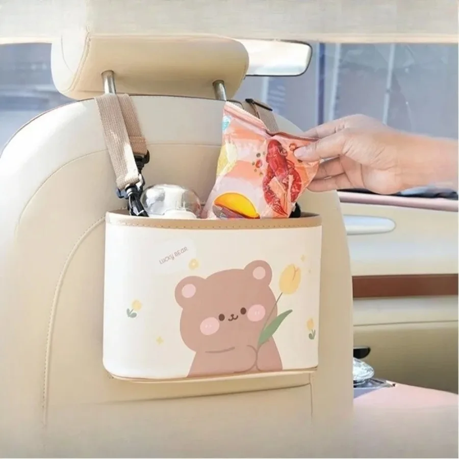 

Car storage bin - hanging trash container, functional in-vehicle organizer