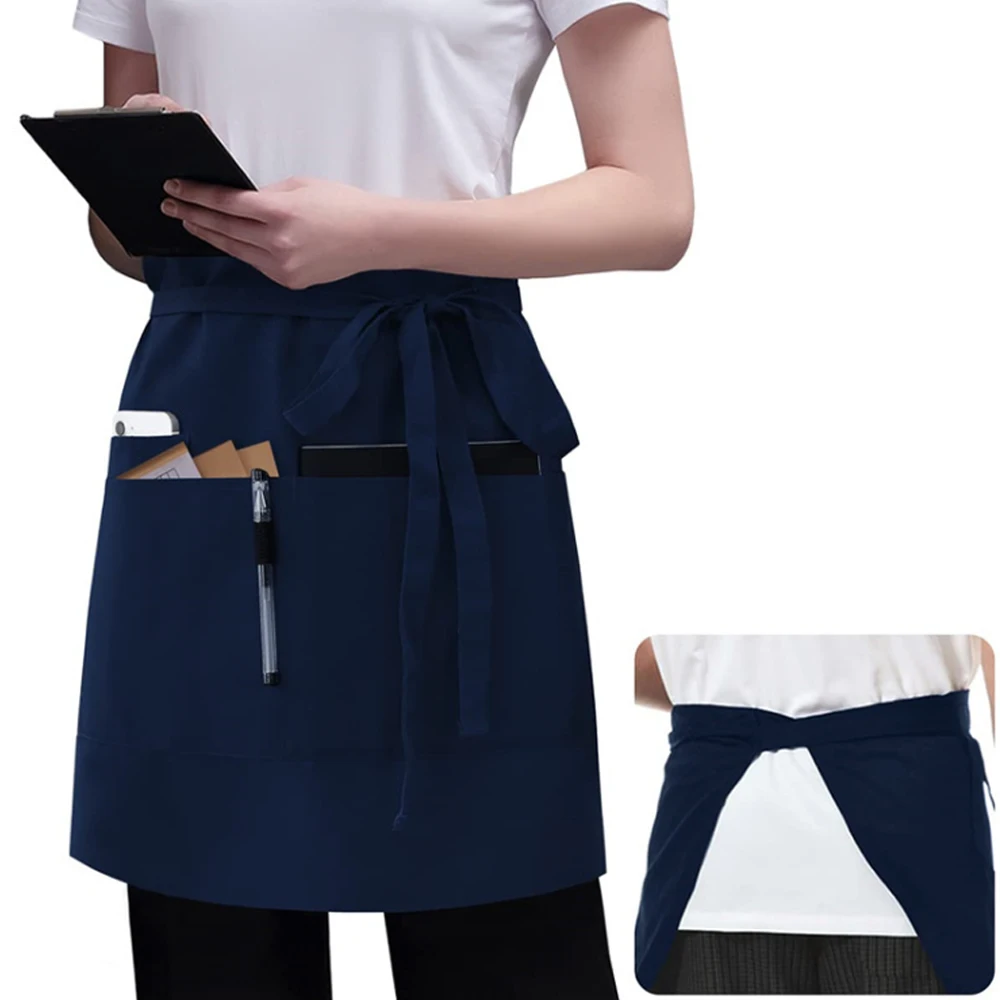 

3pcs Utility Waiter Waitress Server Chef Waist Short Apron With Pocket