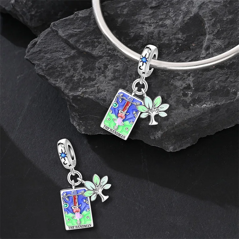 New 925 Silver Tarot Cards Sun Moon Stars Lovers Star Coins Charms Beads Fit Pan Original Bracelets DIY Gifts Fine Jewelry