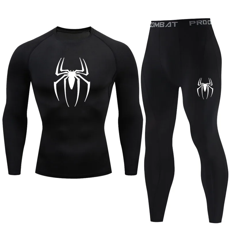 

Мужская облегающая рубашка с длинными рукавами и принтом паука, нижнее белье для тренировок в тренажерном зале, быстросохнущая футболка + шорты