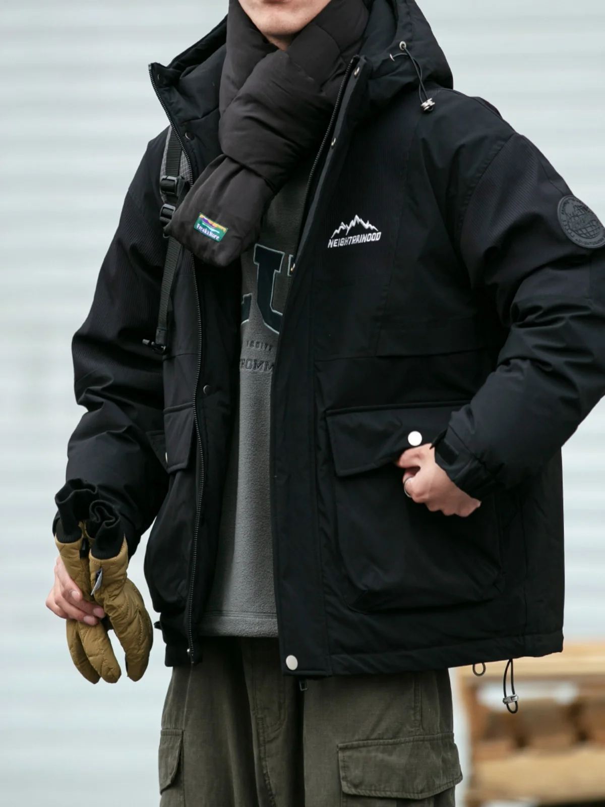 

Loose Thiened White Du down Workwear Jaet Men's Winter Outdoor Climbing Coat Youth Faion Waterproof Regular Length