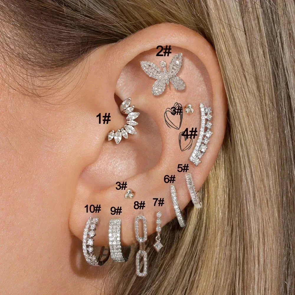 1 szt. Kolczyków motyl płaskie Labret do kolczyków z cyrkonią z chrząstki Helix Daith Conch Tragus Stud Piercing biżuteria prezenty