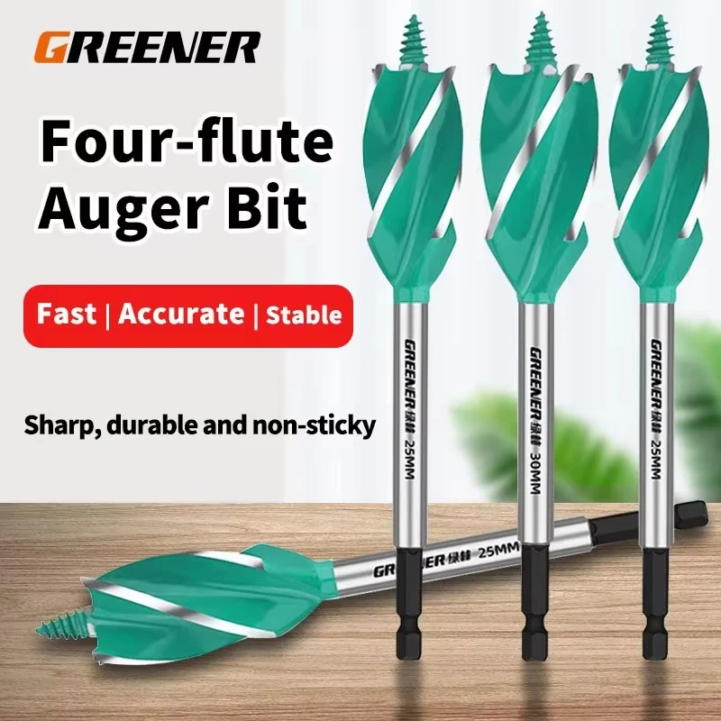 10-35mm Wood Auger Drill Bit Four Flutes Hex Handle Twist Bit for Wood Drilling Hole Making Carpenter Woodworking Tool