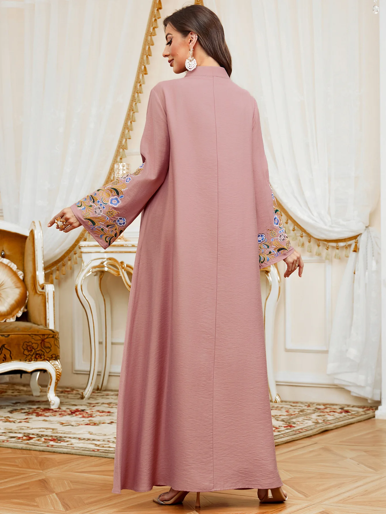 

Ближний Восток, арабская Абая, женское платье с цветочной вышивкой и бисером, элегантный макси-кафтан, длинный халат для вечеринки, Турция, исламская одежда