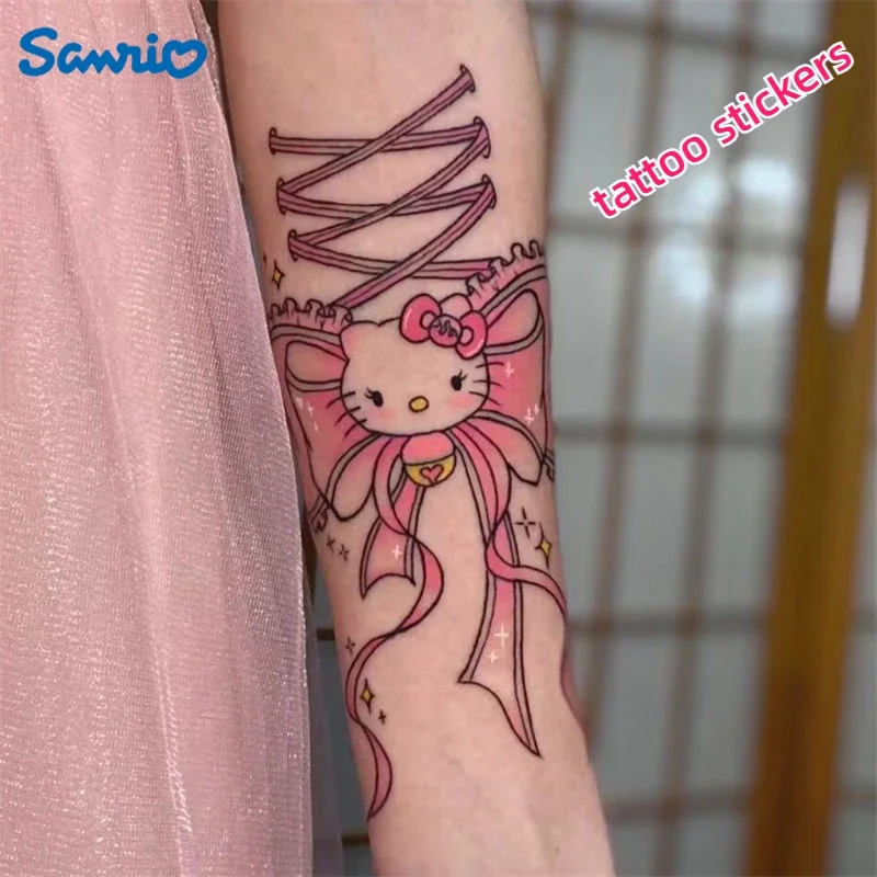 Sanrio Hello Kitty Flower Arm Tattoo Sticker, Kawaii Anime Character, Impermeável, Descartável, Fofo, Desenhos animados, Menina