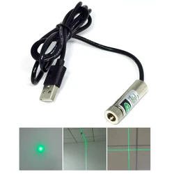 Módulo láser enfocable de 12x35mm, haz verde cruzado/de línea/punto con adaptador de corriente USB, 515nm, 520nm, 10mW