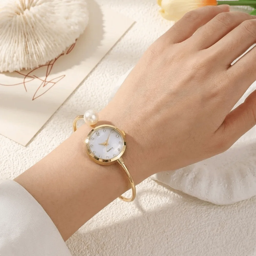 Elegant Pearl Bracelet Watch Gemstone Quartz All-match Quartz Wristwatch Fashion Korean Style Rhinestone Dial Watch