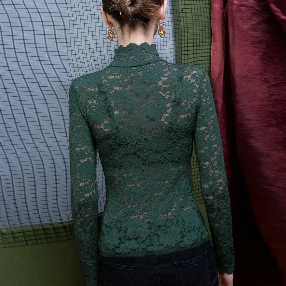 Women Y2K Stretch Floral Lace T Shirt Top Petal Sleeved T-Shirt S-3XL Pink Green White Black Long Sleeved Tees Clothing Ladies