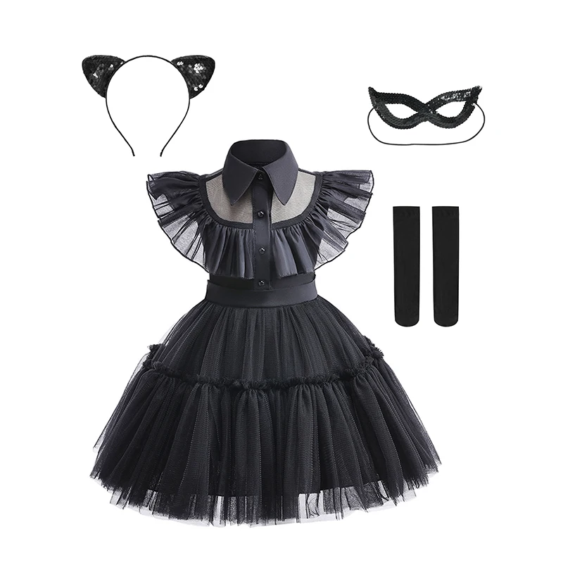 

2025 Children's Classic Wednesday Cosplay Princess Dress With Accessories Costumes Birthday Party Makeup Dress Up 1-10Y