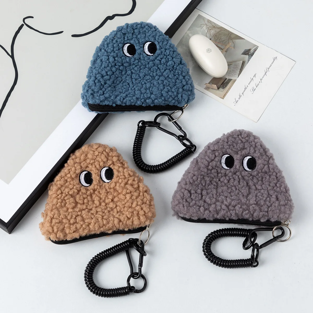 1pc Cute Cartoon Rice Ball Doll Coin Purse With Zip Small Pendant Plush Pouch Portable Hangable Bag Mini Personality Storage Bag