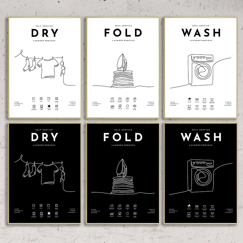 Laundry Room Prints Stain Removal and Symbol Guide Poster Wash Dry Fold Sign Art Canvas Painting Laundry Wall Pictures Decor