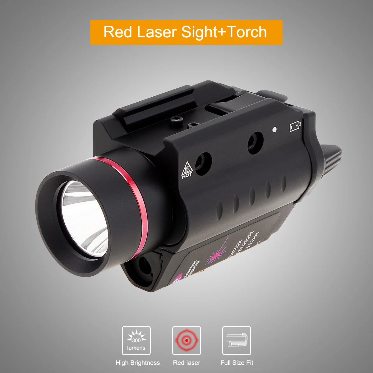 300 Lumens Red Laser Mini Flashlight with 20mm Picatinny Rail Mount, XPG-2 S4 3 Setting Tactical Flashlight