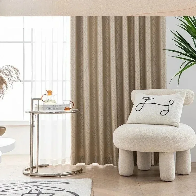 

Custom Size Modern Light Luxury Fully Insulated Blackout Curtain Sunscreen Bay Window Curtains for Living Dining White Tulle