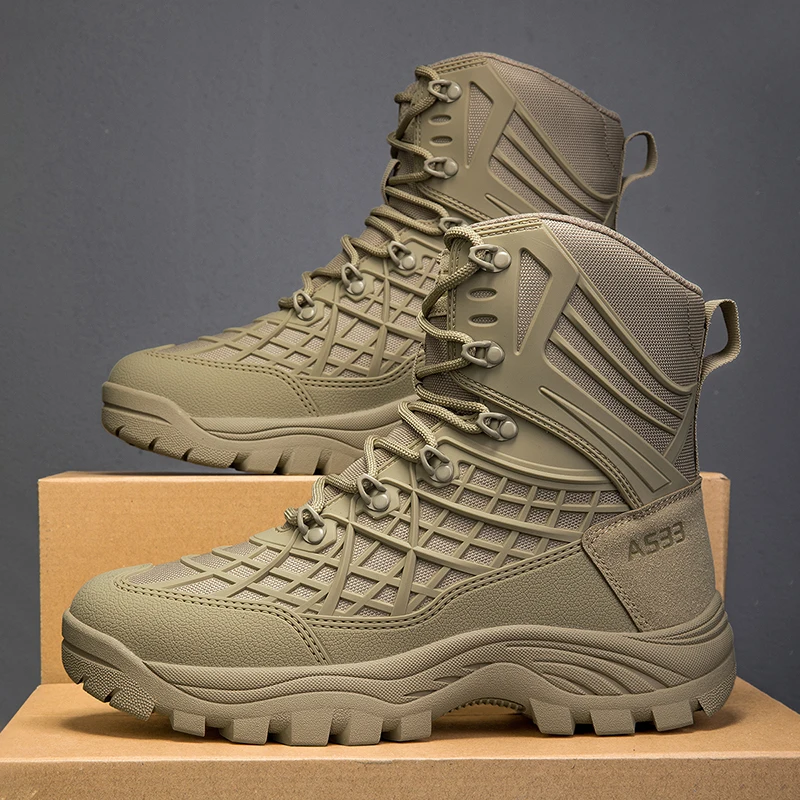 メンズハイカットタクティカルブーツ 通気性のある滑り止めゴム - Men'S Shoes Hiking のレビューと価格