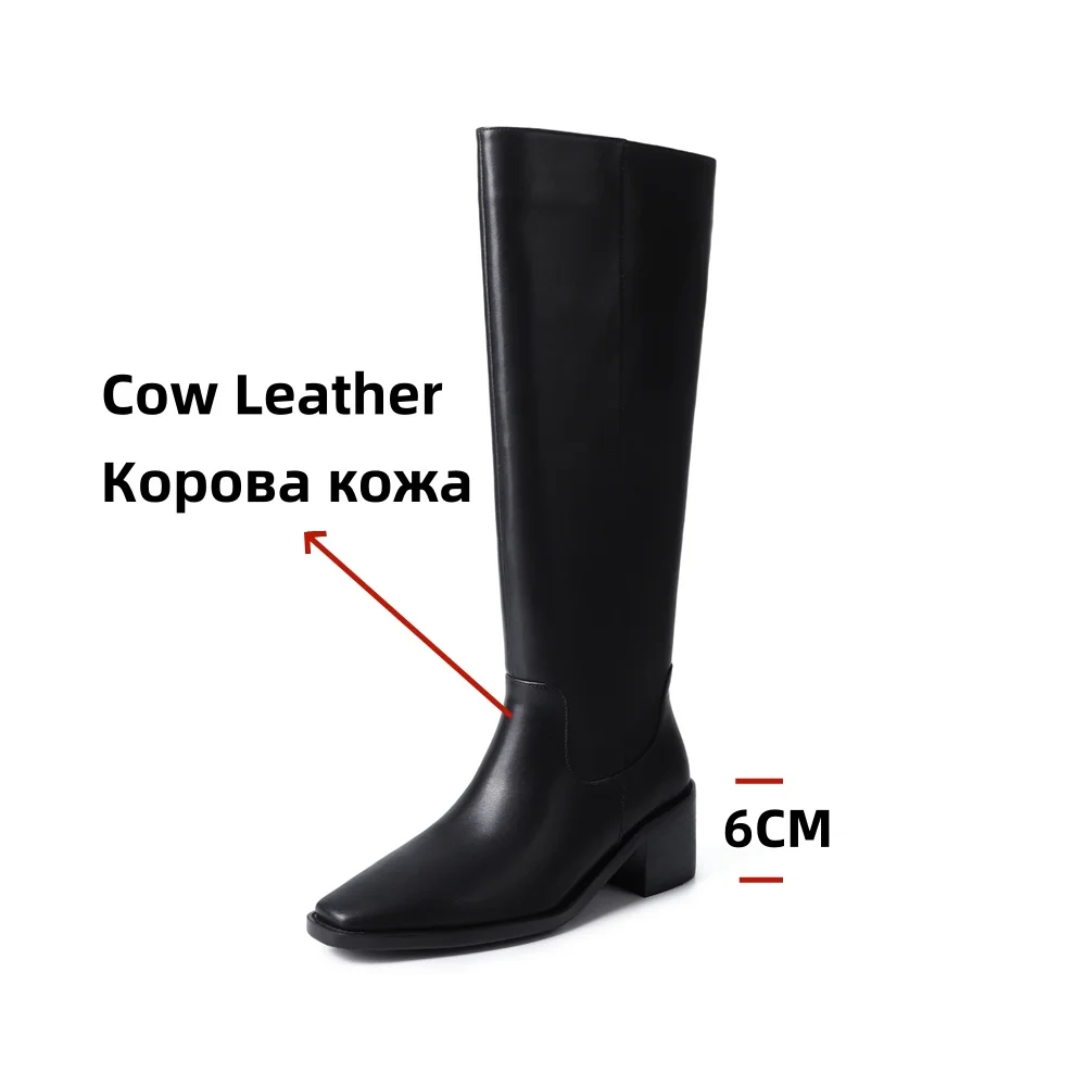 FEDONAS Women Genuine Leather Knee High Boots Round Toe Thick Mid Heels Platform Long Boot Ladies Fashion Shoes Autumn Winter