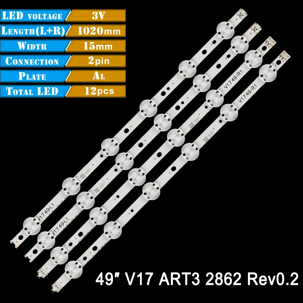 4pcs 510mm LED Backlight Strip for LIG V17 49inch R1 JB3B1591A02499 6916L 2863A 2862A 49UJ6500 UB AUSYLJR 49UV340C UB AUSYLJR