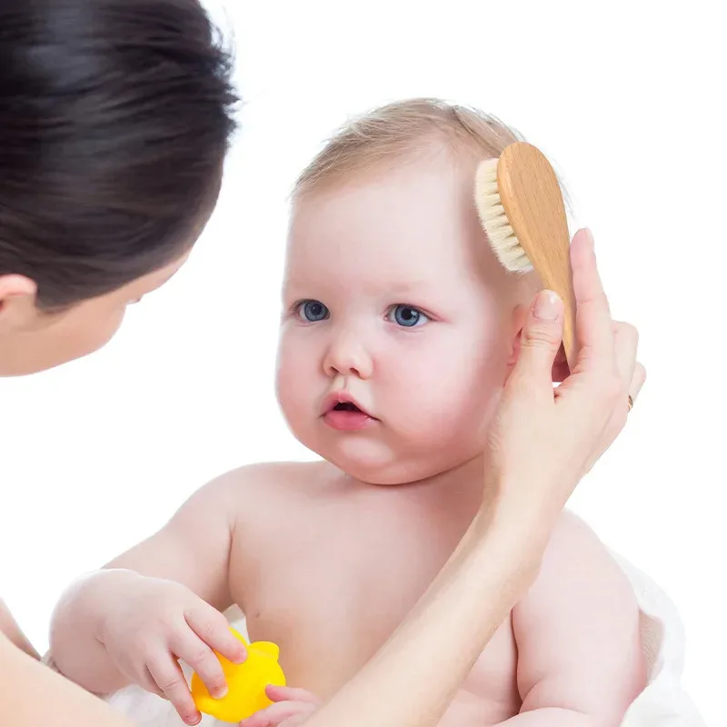 Pettine per spazzola in legno per neonato in lana per neonato Spazzola per capelli per neonato Massaggiatore per testa infantile Pettine per capelli portatile Spazzola per capelli Pettine Nuovo