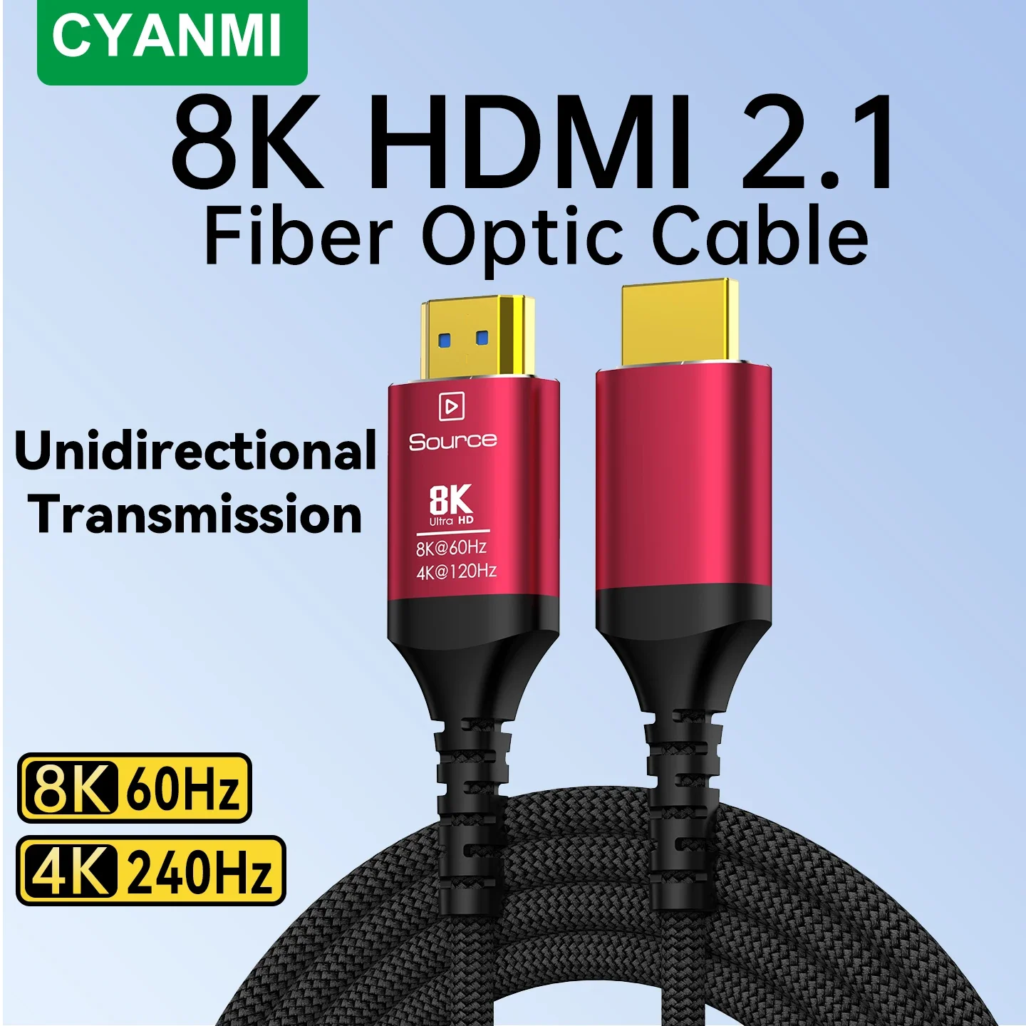 CYANMI 8K HDMI 2.1 Fiber Optic Cable 8K@60Hz 4K@120Hz EARC 48Gbps High-Speed HDMI Cord for Apple TV Dolby Vision Atmos PS5