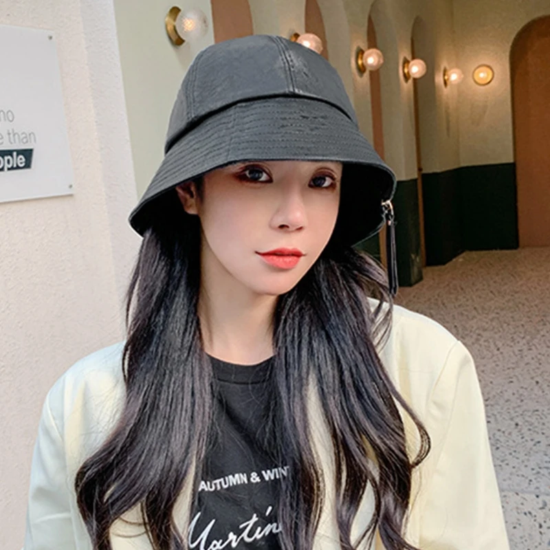 

Fashion Leather Fisherman Hat Vintage Bucket Hat Waterproof for Fall Winter