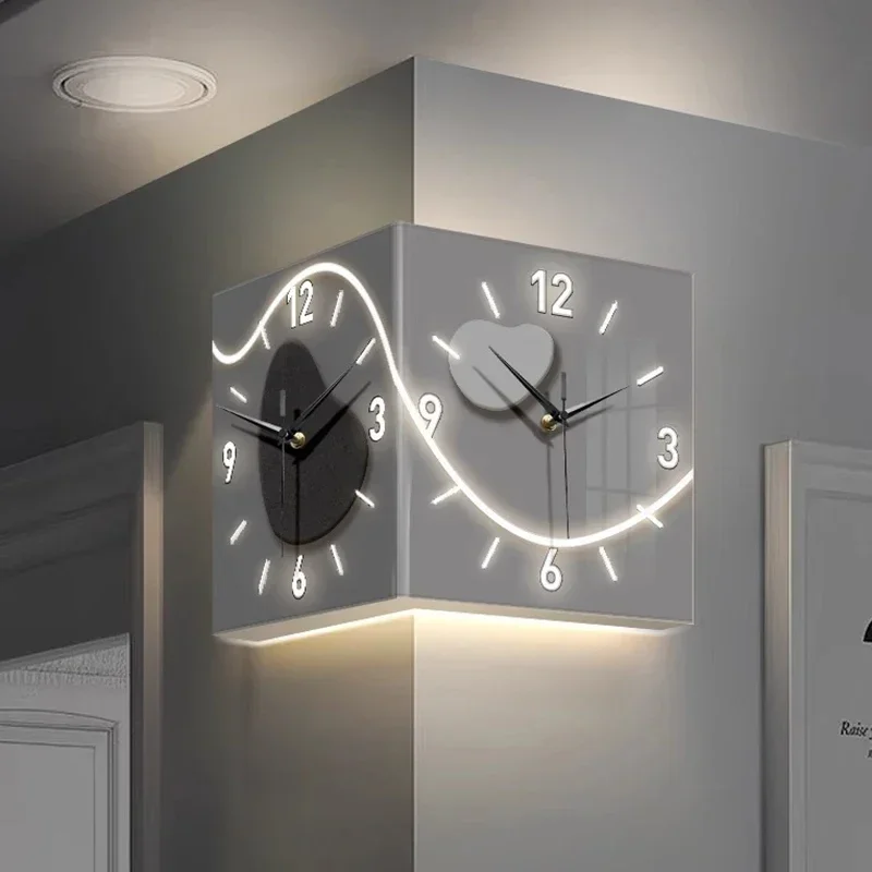 LED Wanduhr Wohnzimmer Wandbild Eck uhren doppelseitige Uhren stille kreative Wand kunst moderne Wohn accessoires