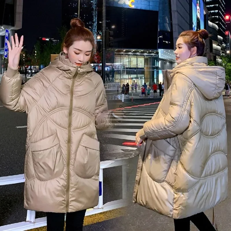 Women's Winter Parka Coat 2025 Versatile Fashion Long Lady Outerwear Temperament Elegant Loose Ladies Down Cotton Jacket