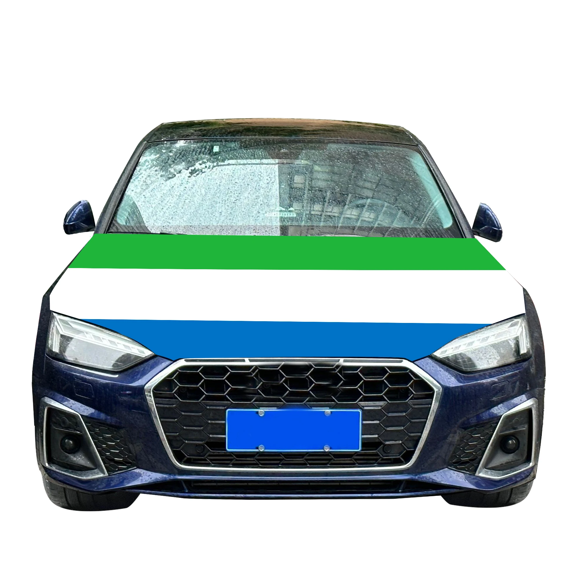 Sierra Leone Car Hood Cover Flag  Universal Size Elastic Polyester 120x150cm for Car Decor