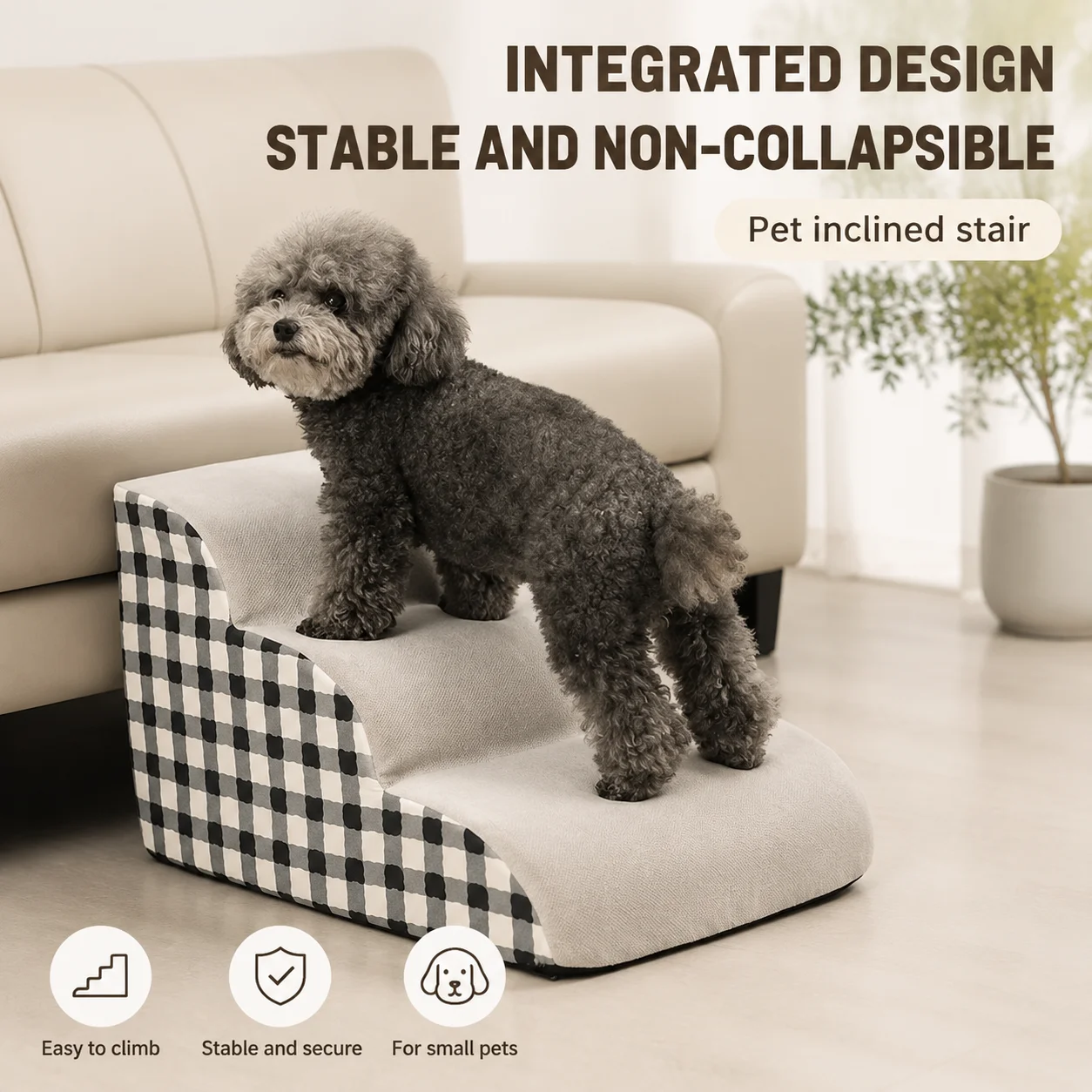 Escaleras para Mascotas, Escalones para Perros, 3 Niveles, Espuma de Alta Densidad, Rampa Antideslizante, Escalones para Perros Mayores y Gatos, 35 °   Rampa para Mascotas con Diseño Científico en Ángulo, con Alivio del Dolor Articular, Funda Lavable y Extraíble para Cama, Sofá o Sillón