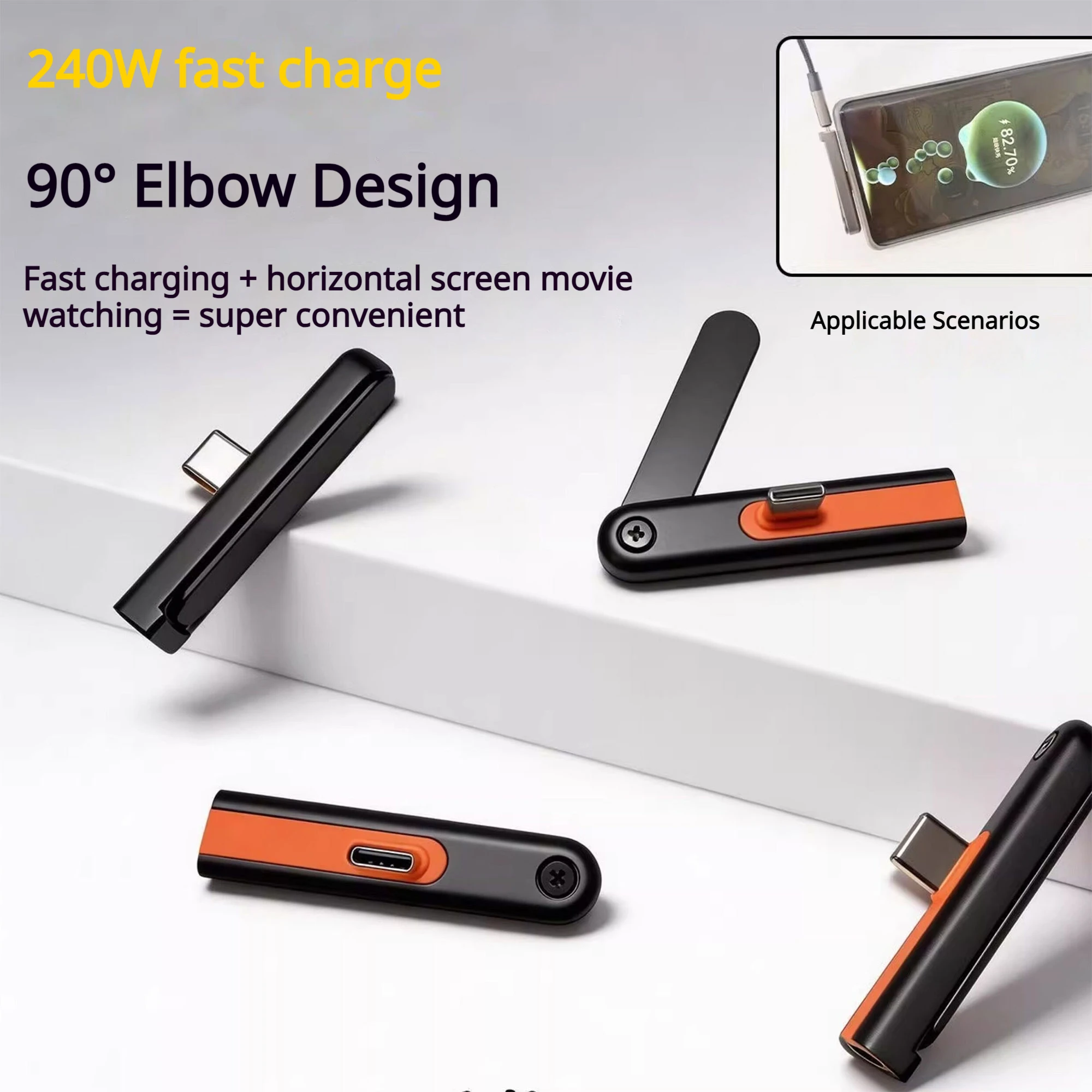 240W 2-in-1 Foldable Stand Charging Data Cable, 360° Rotating & Concealed Detachable for iPhone 17 Pro Max, Huawei, Samsung S26