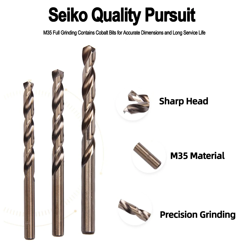 Metric M35 HSS Cobalt Steel Extremely Heat Resistant Twist Drill Bit with Straight Shank to Cut Through Hard Metals Cast Iron