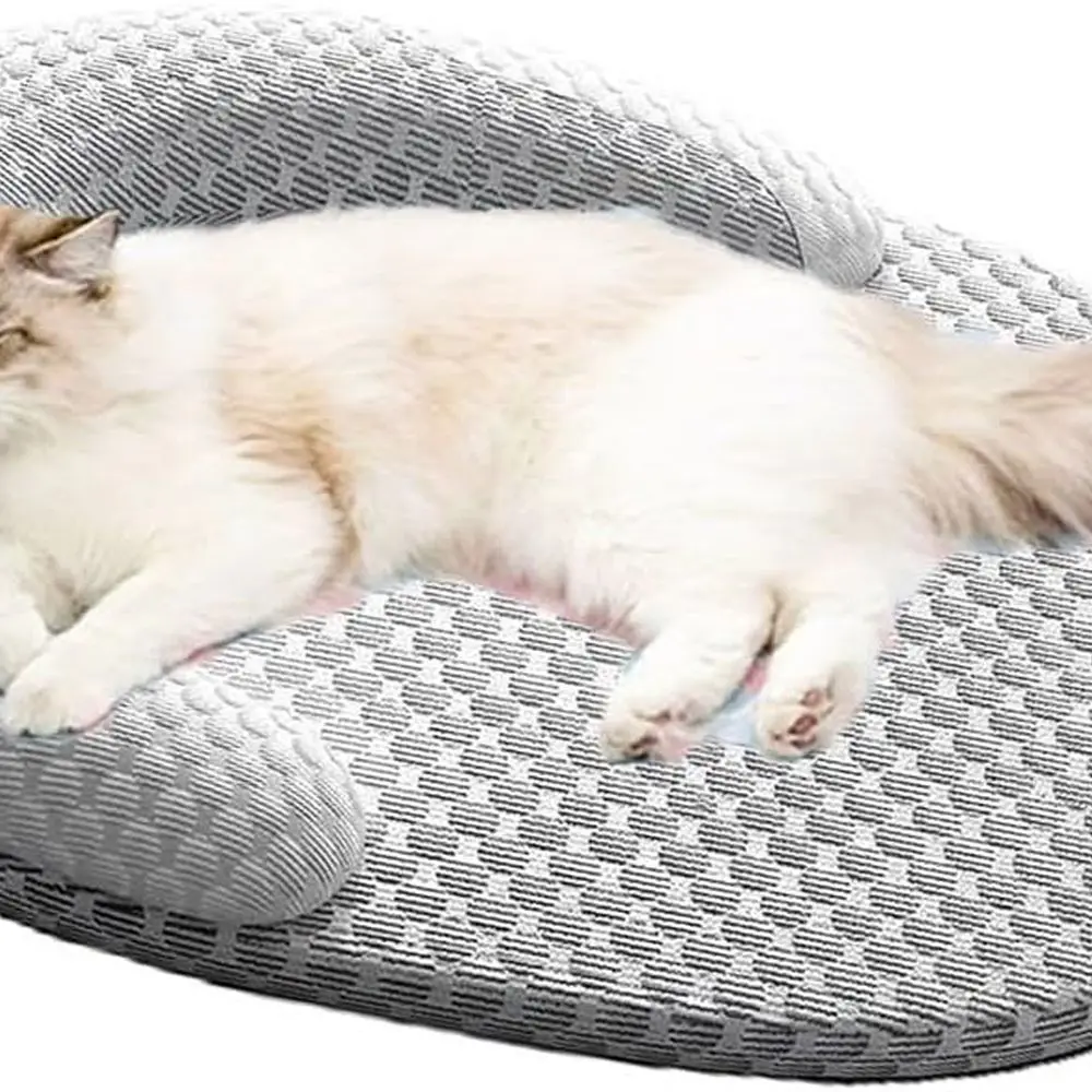 

Кровать для кошек с подушкой для домашних кошек, летняя охлаждающая кровать для домашних животных со съемным моющимся чехлом, моющаяся круглая пушистая кровать для домашних животных
