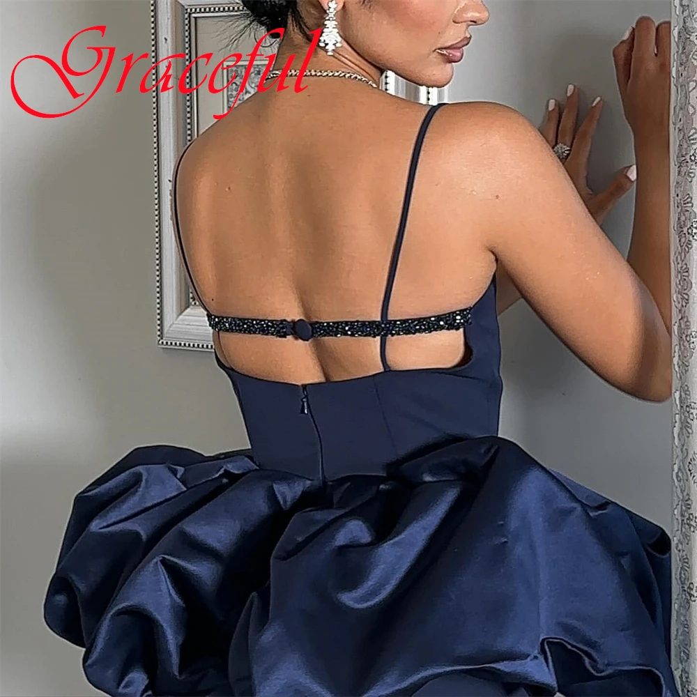 Personalizado delicado azul jérsei vestido de noite de alta qualidade sem alças alças espaguete vestido de cocktail clássico vestido de baile