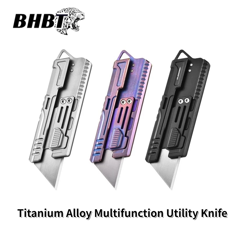 BHBT Titanium alloy Utility Knife Multitool Outdoor Camping Knife Portable Open Box Knife Gift 10pcs Interchangeable SK5 Blades