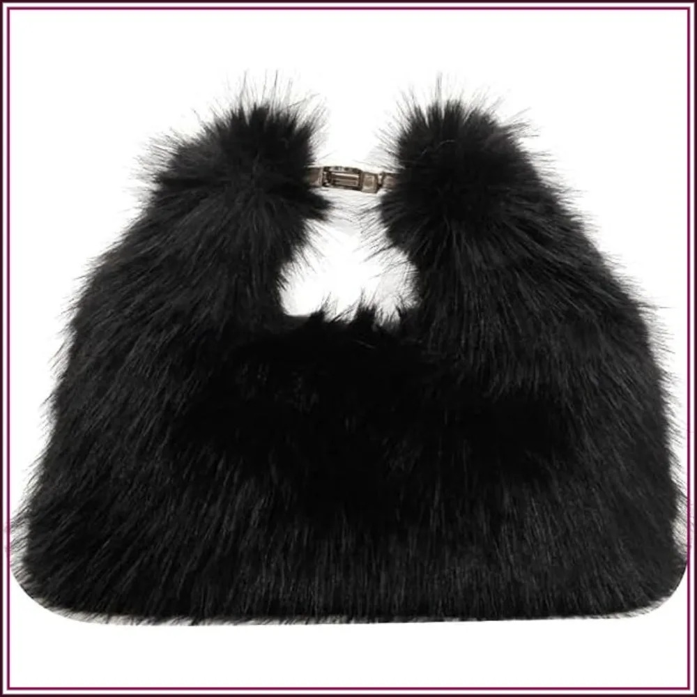 Mini Furry Fox Fur Clutch Shoulder Crossbody Bag - Small Faux Fur Evening Purse