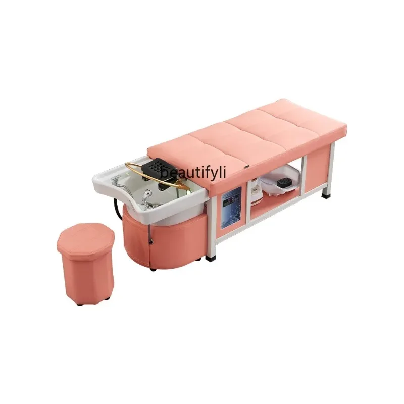 LHX26 ss 26 High-End Ceramic Basin Steel Frame Thai Shampoo Chair Water Circulation Fumigation Head Treatment Bed Barber Shop Ha