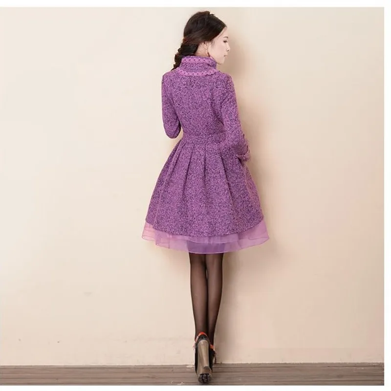 New Autumn Winter Woolen Jacket Women Overcoat Fashion Slim Vintage Wool Coat Female Outwear Long Tweed Skirt Coat Casaco